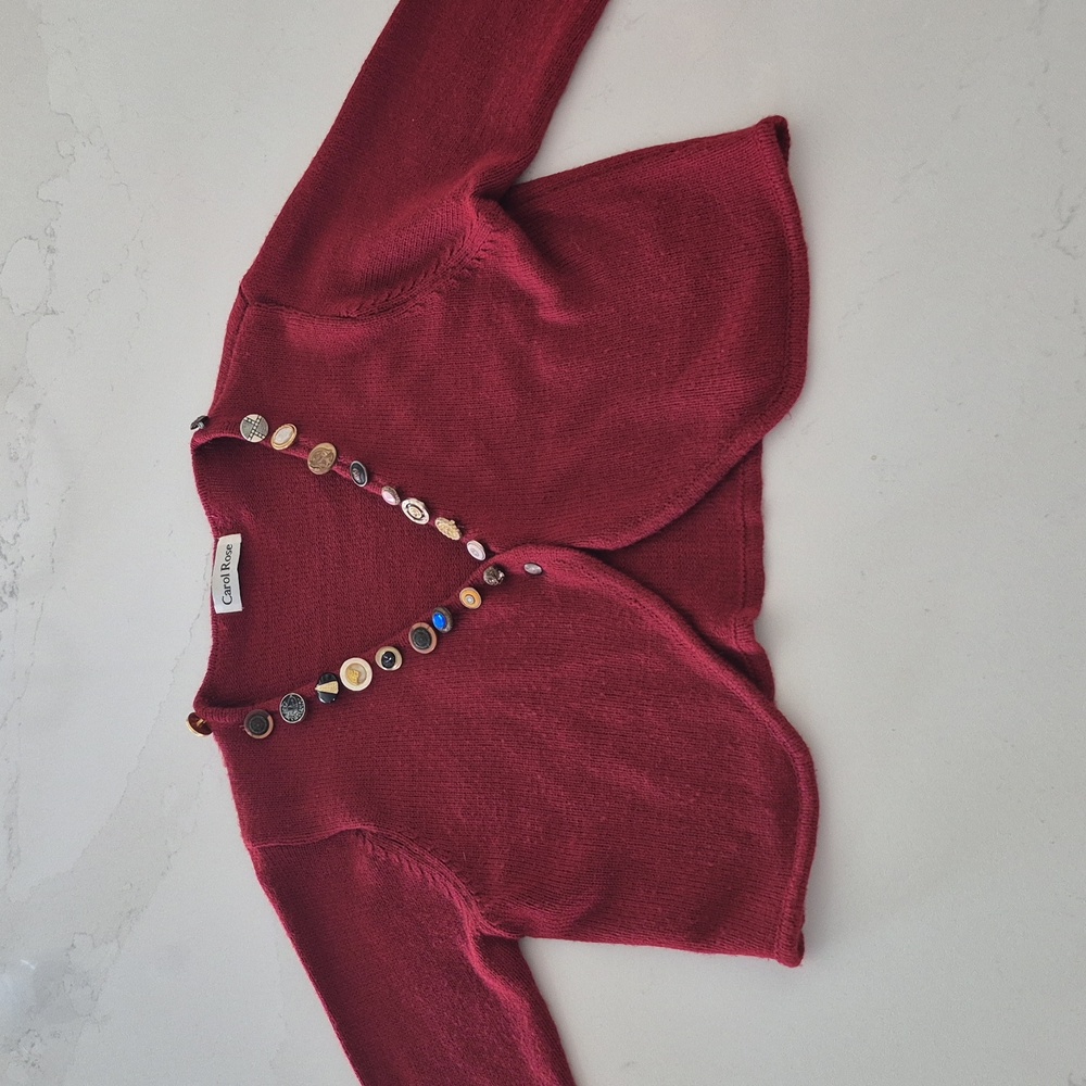 Vtg Carol Rose | Electic Grandma Red Sweater with Button Accents Added | S/M